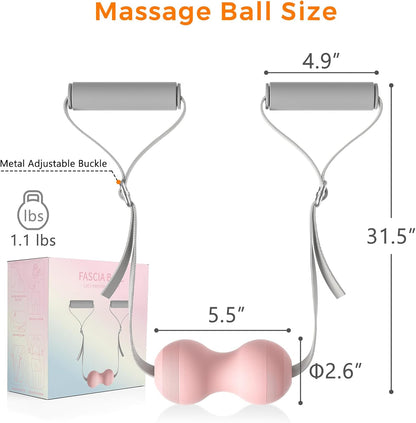 VICSKY Peanut Massage Ball with Handles & Pull Strap - Dual Trigger Point Therapy for Feet, Legs, Neck, Muscle Pain Relief, Myofascial Roller with Adjustable Strap (Pink)