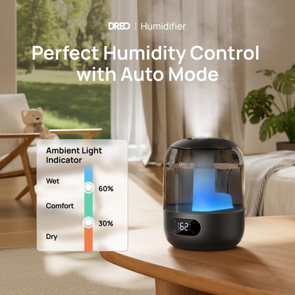 DREO 3L Humidifiers for Bedroom, 30H Runtime, 26 dB Quiet, Black