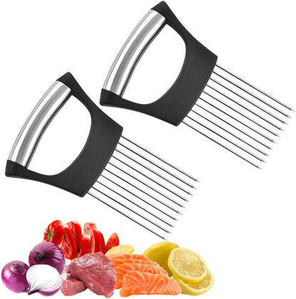 Onion Holder for Slicing, 2025 New Stainless Steel Onion Slice Holder Lemon Slicer Vegetable Cutter, Kitchen Chopper Slicing Assistant Tool for Meat, Onion, Potato, Tomato (A-1PCS)