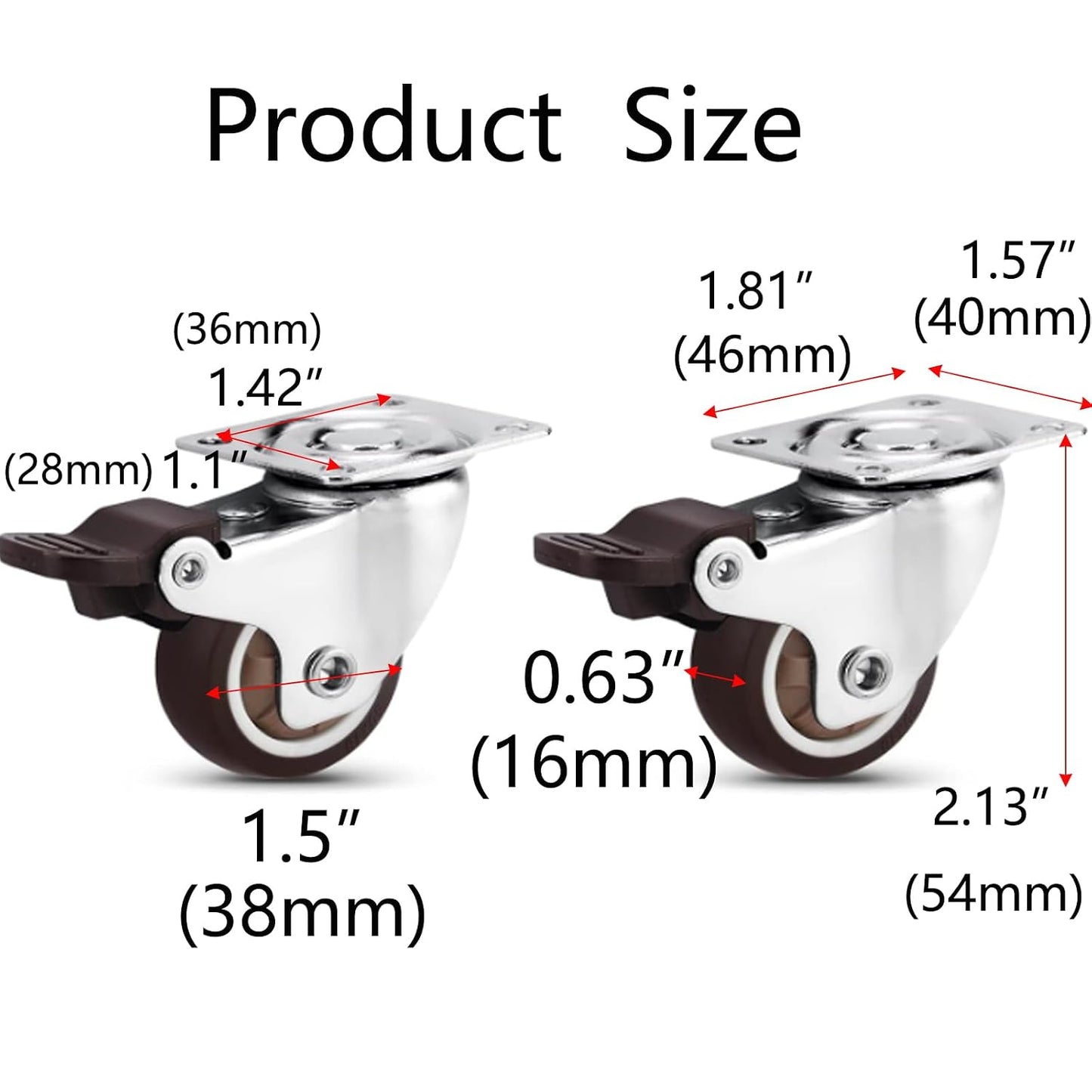 Semetall 4PCS Swivel Caster Wheels Square Cup Furniture Castors (Bronze) | 150kg Load Capacity, with Screws for Piano Feet, Sofa, Table, 1.02 Inch (26mm) Wheels