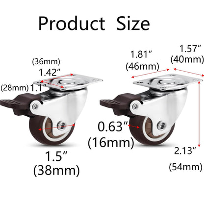 Semetall 4PCS Swivel Caster Wheels Square Cup Furniture Castors (Bronze) | 150kg Load Capacity, with Screws for Piano Feet, Sofa, Table, 1.02 Inch (26mm) Wheels