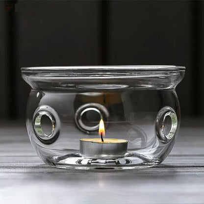 TIDTALEO Glass Teapot Warmer Base for Home Use, Borosilicate Heat-Resistant Tea Heater Accessory with Candle Holder, Desktop Tea Ceremony Heating Stand