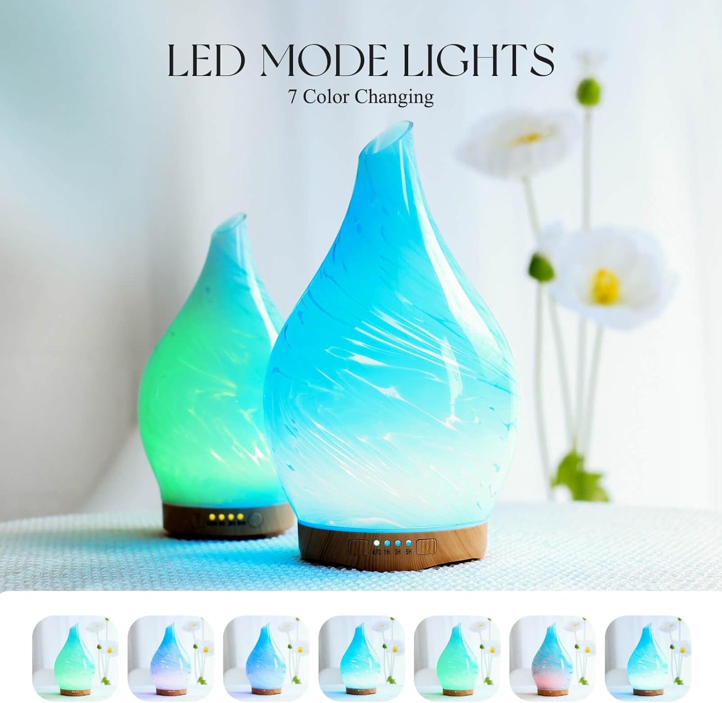 Porseme Oil Diffuser 3D Glass Aromatherapy Ultrasonic Humidifier, Air Refresh Auto Shut-Off, Timer Setting, BPA Free for Home Hotel Yoga Leisure SPA Gift 150ml Last 6H - Colors B