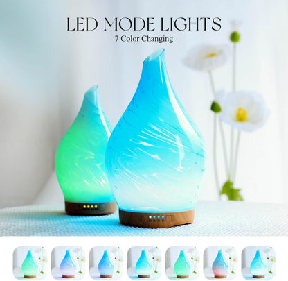 Porseme Essential Oil Diffuser 280ml Handmade Glass Diffuser 7H Runtime | Elegant Handmade Glass Aroma Diffuser with 7-color LEDs, Quiet Aromatherapy and Safe Auto Shut-off, Perfect for Gifts