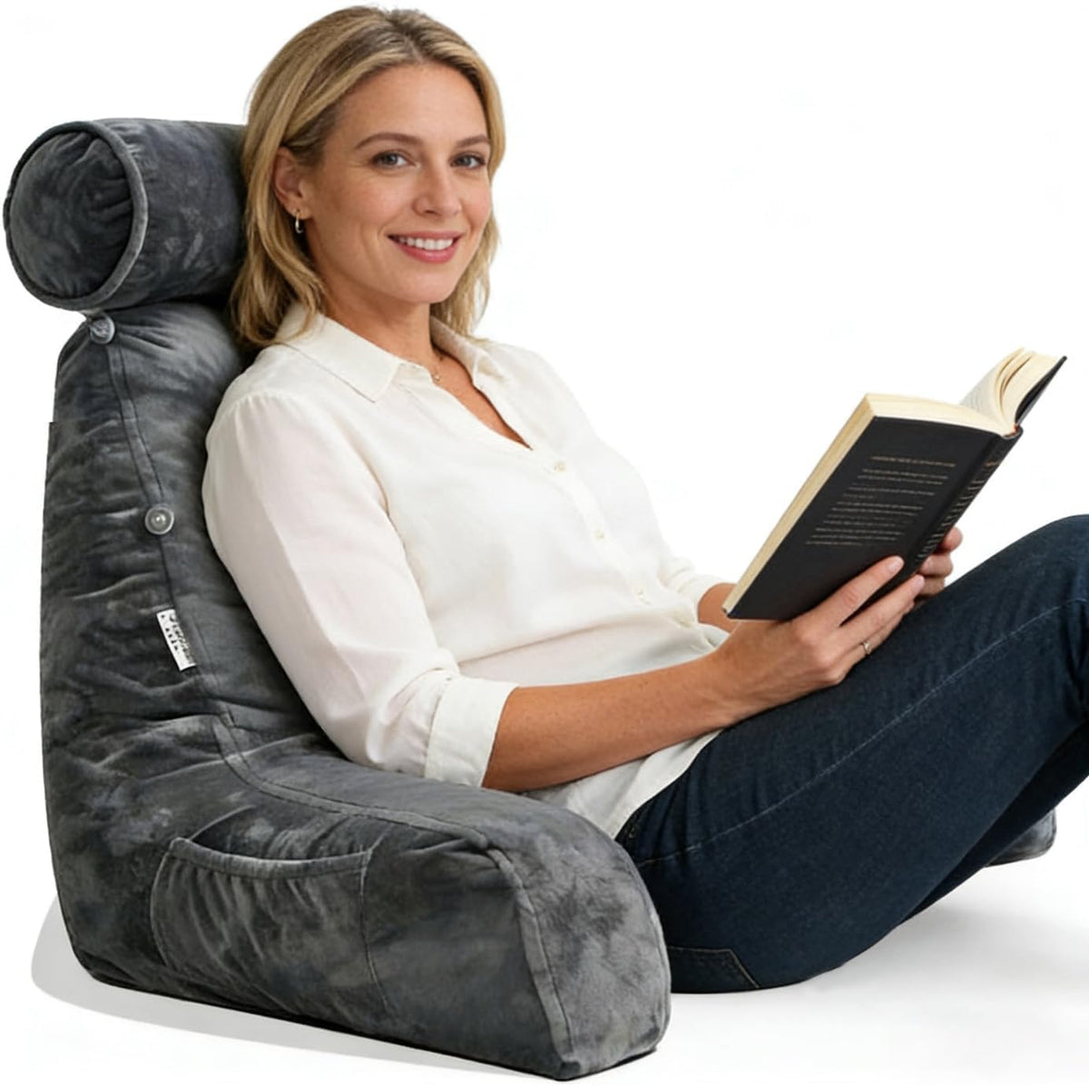 26" Reading Pillow for Sitting Up in Bed, Backrest with Arms