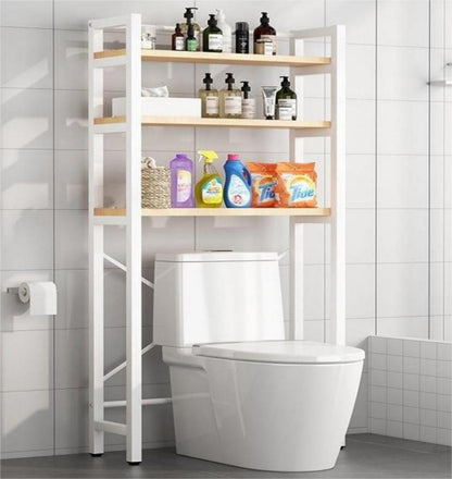 3 Tiers Over The Washer and Dryer Storage Shelf, Bathroom Rack Shelf with Adjustable Feet Freestanding Storage Rack Wood Laundry Shelf Organizer Black for Bathroom