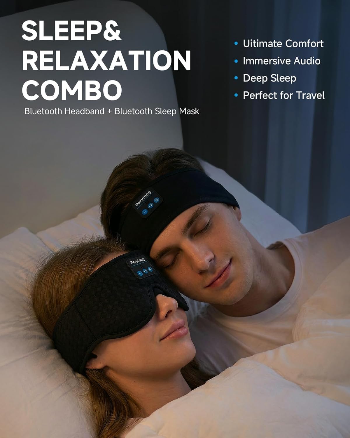 2-Pack Sleep Headphones & 3D Sleep Mask Set, Sleep Headband Headphone & Wireless Eye Mask with Ultra-Thin Speakers for Side Sleepers, Idea for Running, Workout, Insomniac, Travel, Meditation