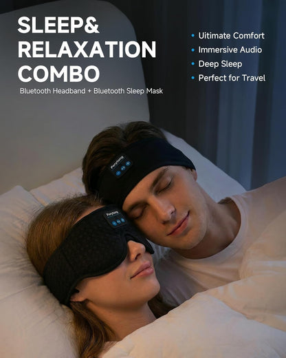 2-Pack Sleep Headphones & 3D Sleep Mask Set, Sleep Headband Headphone & Wireless Eye Mask with Ultra-Thin Speakers for Side Sleepers, Idea for Running, Workout, Insomniac, Travel, Meditation