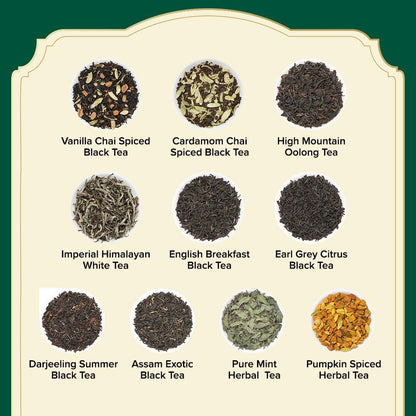 VAHDAM, Assorted Herbal Tea Sampler (18 Tea Bags, 9 Flavors) Caffeine-Free, Non-GMO | Double Infusion, Individually Enveloped Tea Bags | Herbal Tea Assortmen