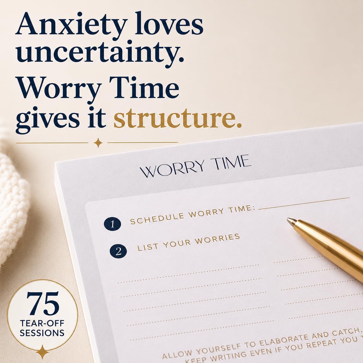 Worry Journal for Anxiety Relief & CBT Guided Prompts, Mental Health Gift