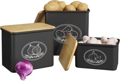 Lifewit Plastic Potato and Onion Storage Bin Box, Set of 3, White | Stackable Garlic Keeper, Vegetable Container Box, Aerating Holes & Lid for Pantry Countertop