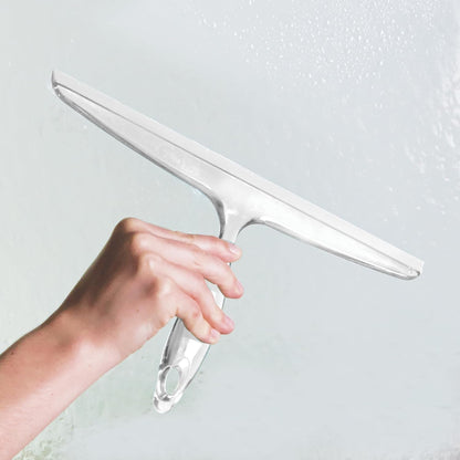 iDesign Plastic Bath Squeegee for Glass with Suction Hook Holder – 12", Clear