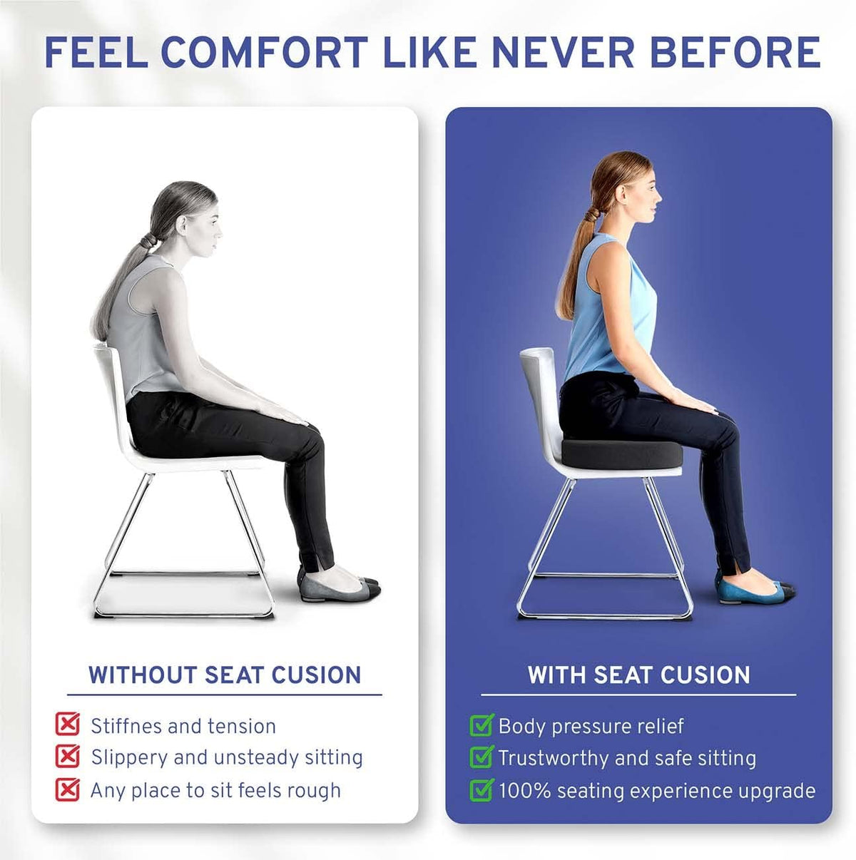 Memory Foam Seat Cushion - Tailbone Pain Relief Cushion, Non-Slip Sciatica Pain Relief Pillow - Cushion for Office Chair, Car, Wheelchair, Computer, Desk Chair - Coccyx, Lower Back Support (Navy)
