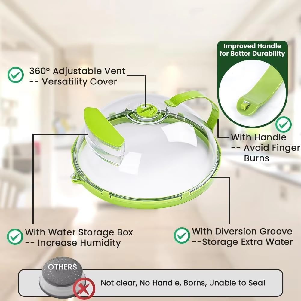 Microwave Splatter Cover with Steam Vent and Handle,10 Inch Clear Plate Cover, Essential Kitchen Gadgets for Food Safety