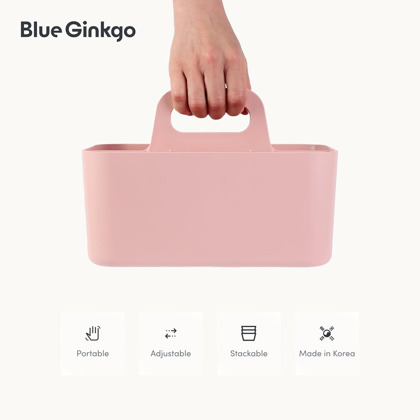 BLUE GINKGO Stackable Organizer Caddy, Rectangle, White, Made in Korea | Portable. Adjustable. Home, Office & School Storage.