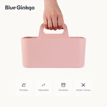 BLUE GINKGO Stackable Organizer Caddy, Rectangle, White, Made in Korea | Portable. Adjustable. Home, Office & School Storage.