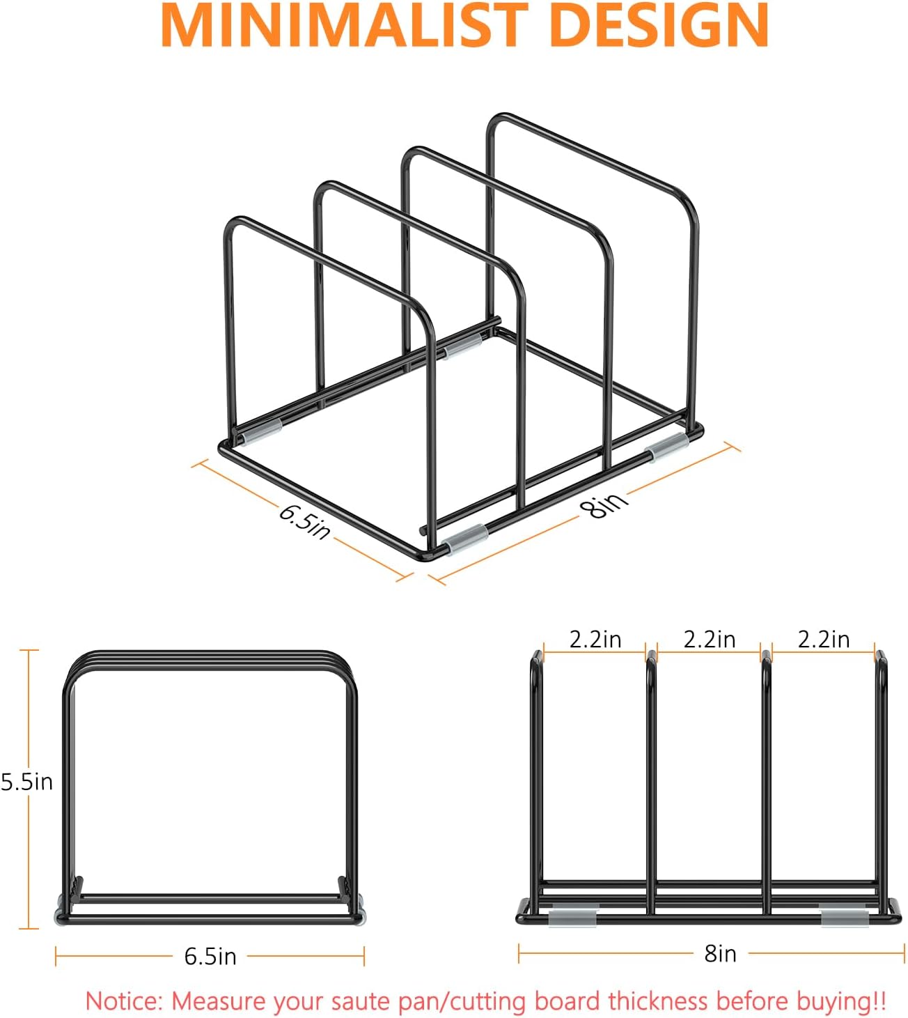 Kitchen Cabinet Organizer, Steel Cookware Holder, Divided Holder with 5 Slots for Skillets Baking Tray and Chopping Board Rack - Baking Pan Holder Storage (1 PC)