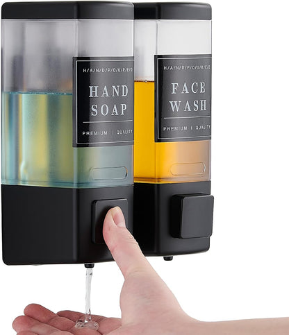 Pollock Shampoo and Conditioner Dispenser,Black 3 Chamber * 500ML | Shower Soap Dispenser Wall Mounted, Body Wash Dispenser No Drill,Refillable Shower Dispenser for Bathroom,Hotel,Public Place