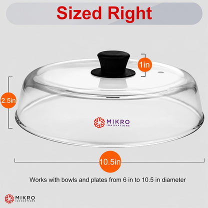 10.5-Inch Glass Microwave Splatter Cover – Borosilicate Glass Food Plate Splatter Guard with Vent Hole, BPA-Free, Easy-Grip Silicone Knob, Dishwasher Safe (1, Black, 10.5in)