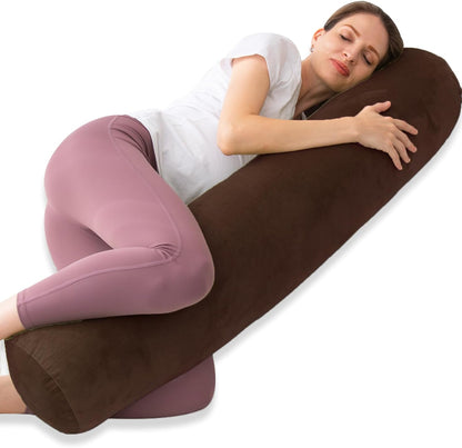 1 MIDDLE ONE Body Pillow for Adults, Bolster Pillow with Removable Velvet Cover, Long Round Cervical Roll Pillow, 35 x 7.87 Inches, Blue