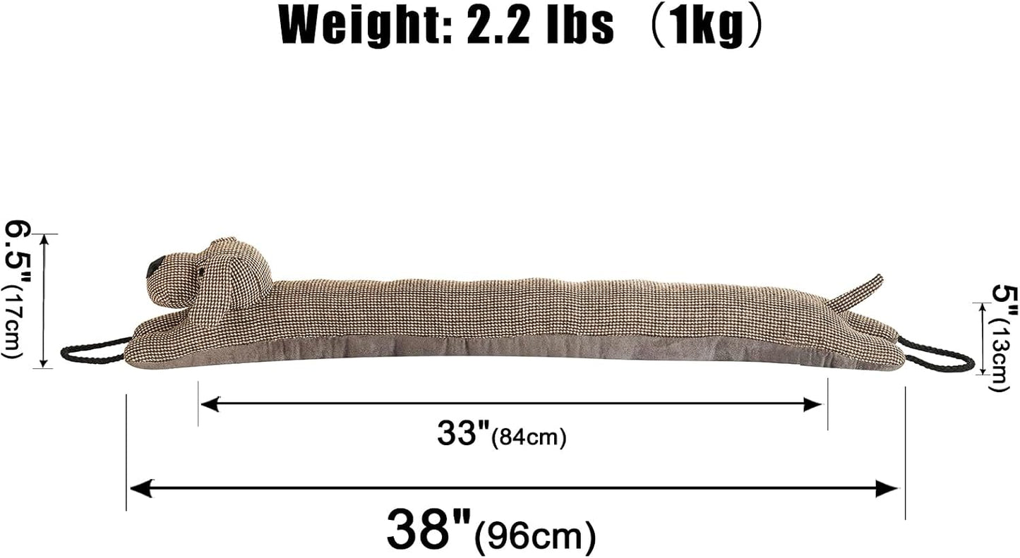 Under Door Draft Stopper Decorative Wind Stopper 36 inch for Door & Window, Weighted Animal Air Draft Stopper for Bottom of Door with Hanging Loops - Brown Dog