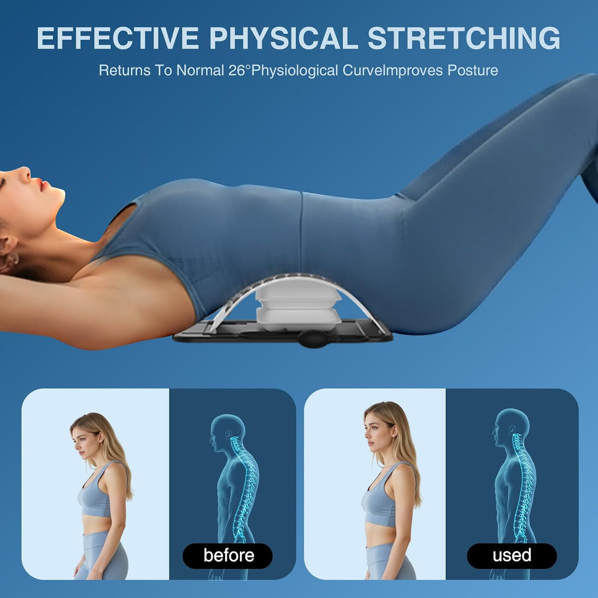 Back Stretcher for Lower Back Pain Relief,Adjustable Inversion Lumbar Traction Device,Lumbar Support Board for Spinal Decompression and Scoliosis,Back Support Sciatica Pain Relief