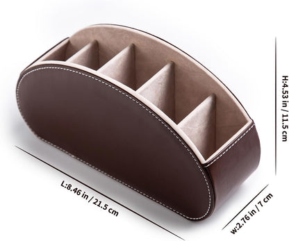 Remote Control Holders Organizer Box with 5 Compartment PU Leather Caddy | Multi-functional Office Desk Storage Caddy Store Tv Remote for Media Player,Brush,Pencil,Glassees&Office Supplies