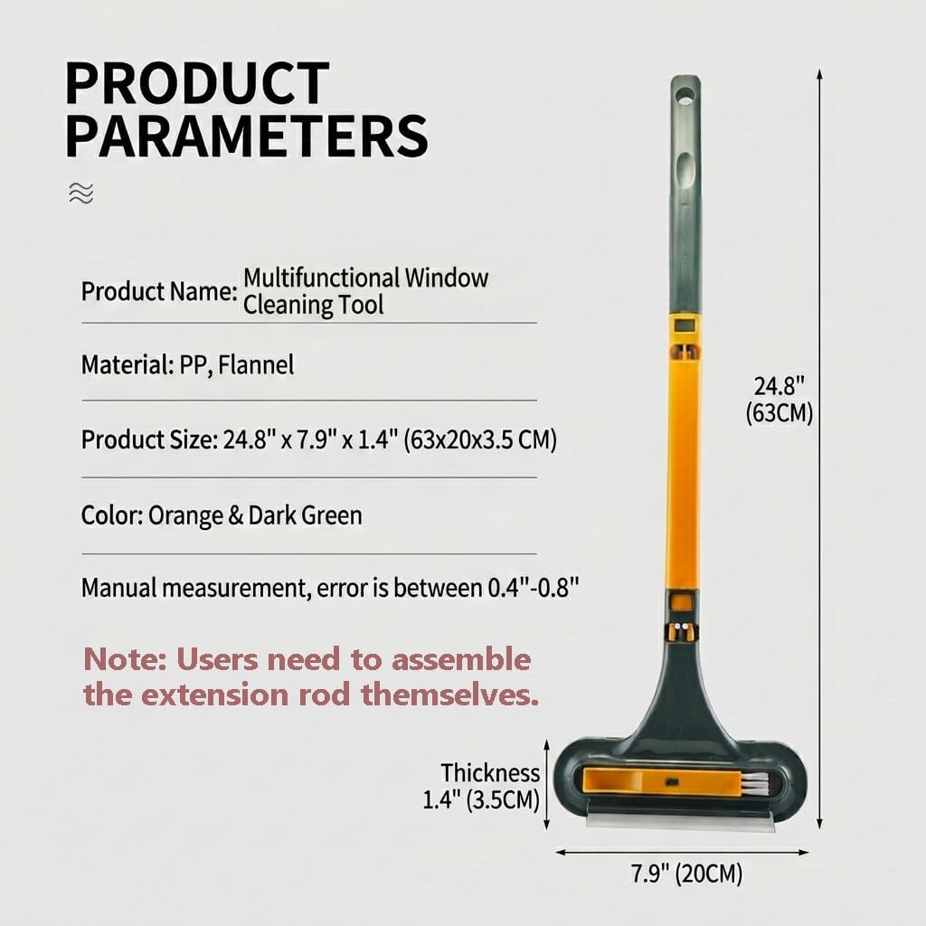 3 in 1 Window Squeegee for Home, 2-Way Brush Window Cleaning Tool with TPR Soft Rubber Squeegee for Cleaning Screens, Glass & Window Tracks