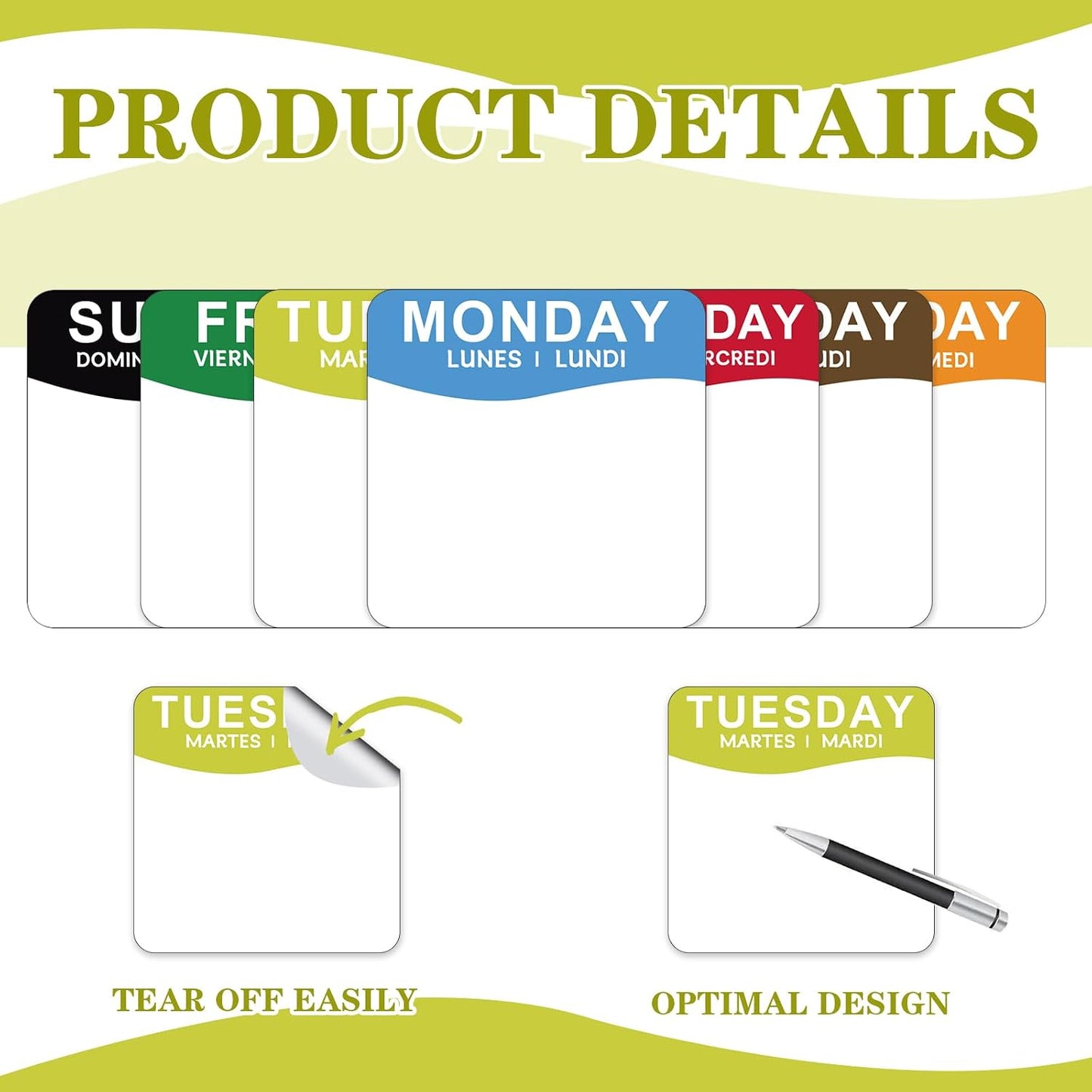 Sayglossy 7000 Pcs Day of Week Label Food Label Monday Through Sunday Management Inventory Sticker Removable Weekly Self Adhesive Date Dot Sticker for Restaurant Kitchen Container (Square)