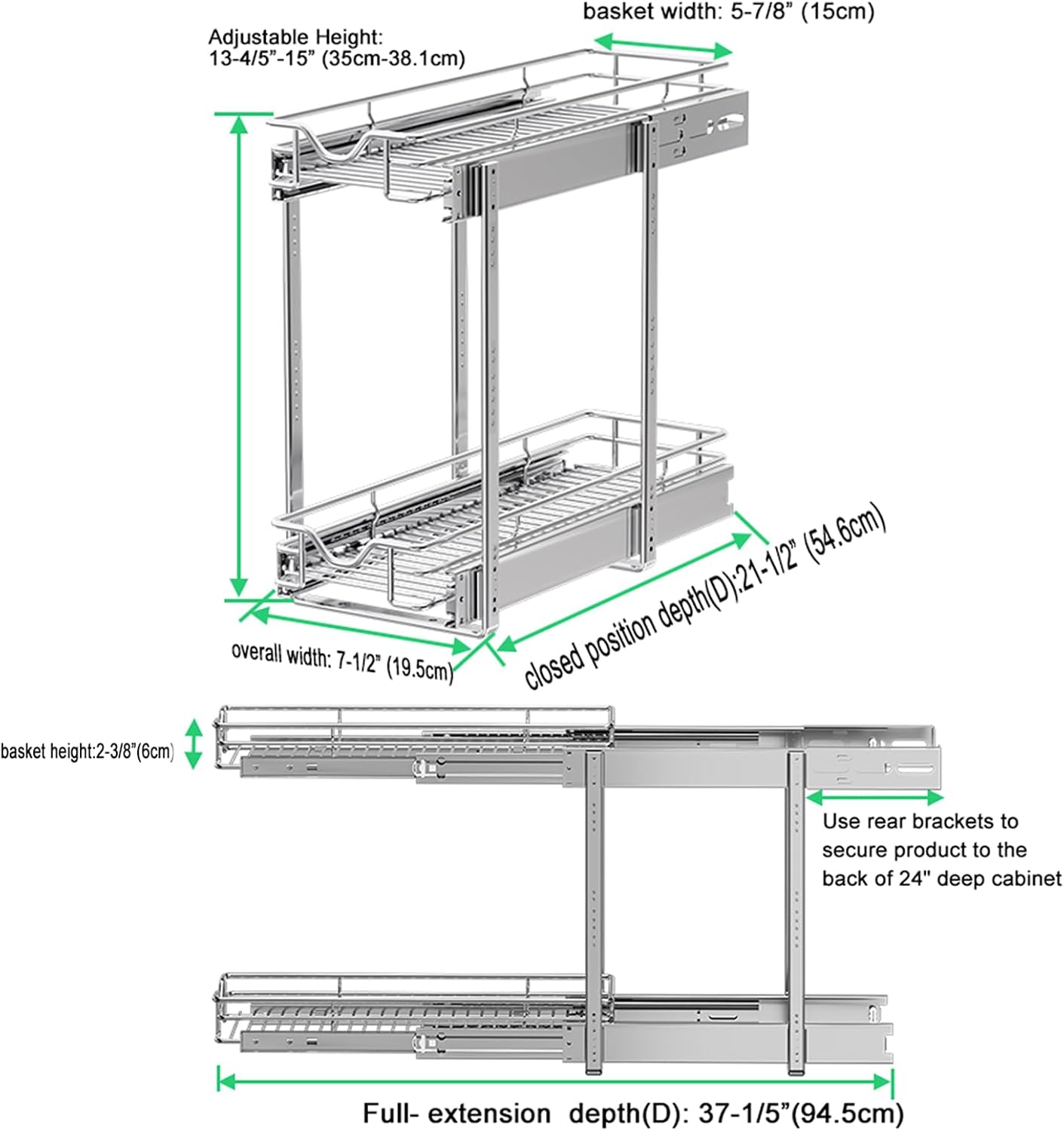 DINDON 2 Tier Pull Out Cabinet Organizer (20" W X 21" D), Double Tier Wire Basket Slide Out Shelf Storage for Kitchen Base Cabinet Organization for Kitchen, Pantry, Bathroom, Chrome