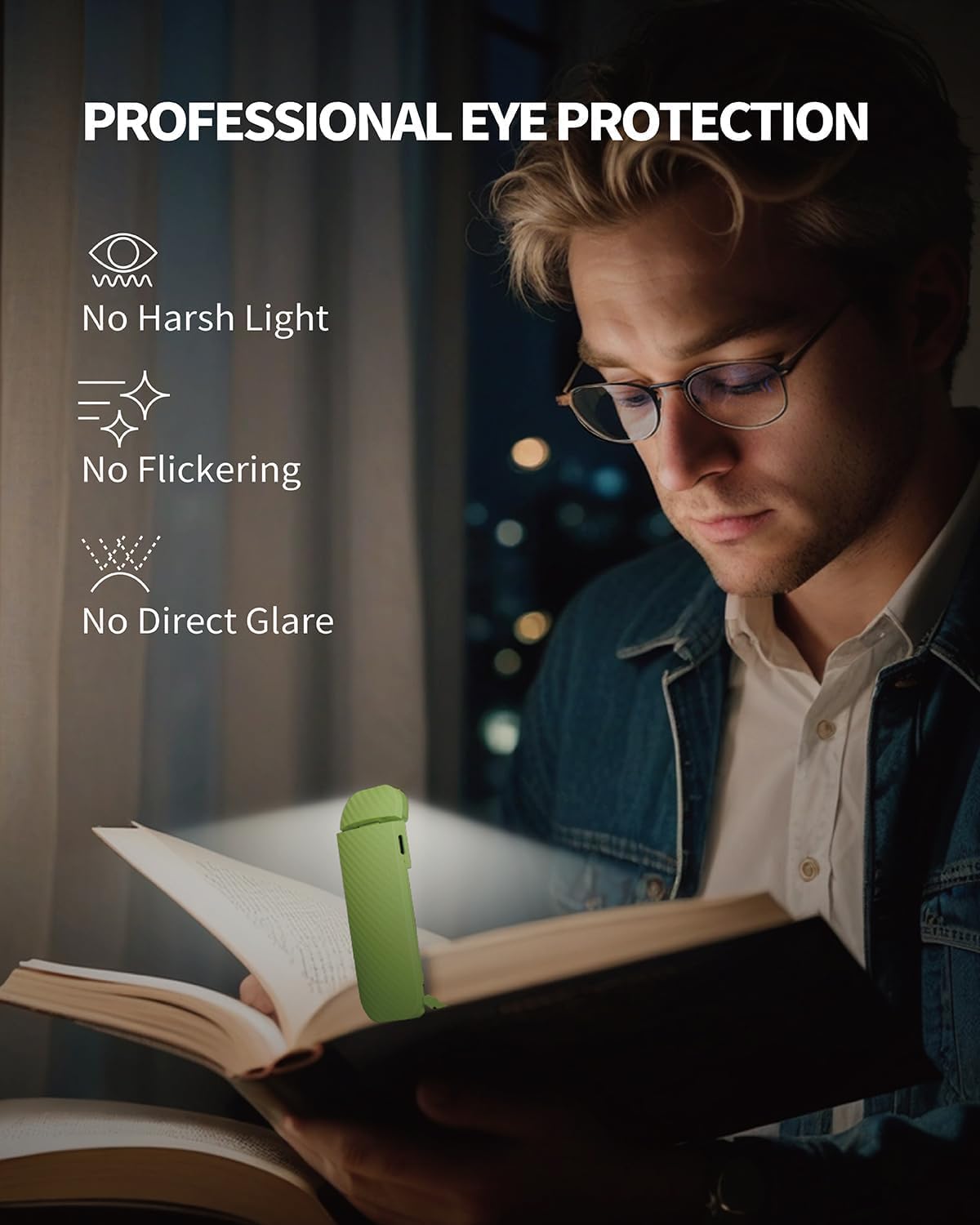 HEMONNKAM Book Reading Light, Rechargeable Clip on Booklight, Eye Caring 3 Color Temperatures & 5 Brightness Levels, Night Use for Bed, Long Lasting, Reading at Night in Bed, Romantic Purple