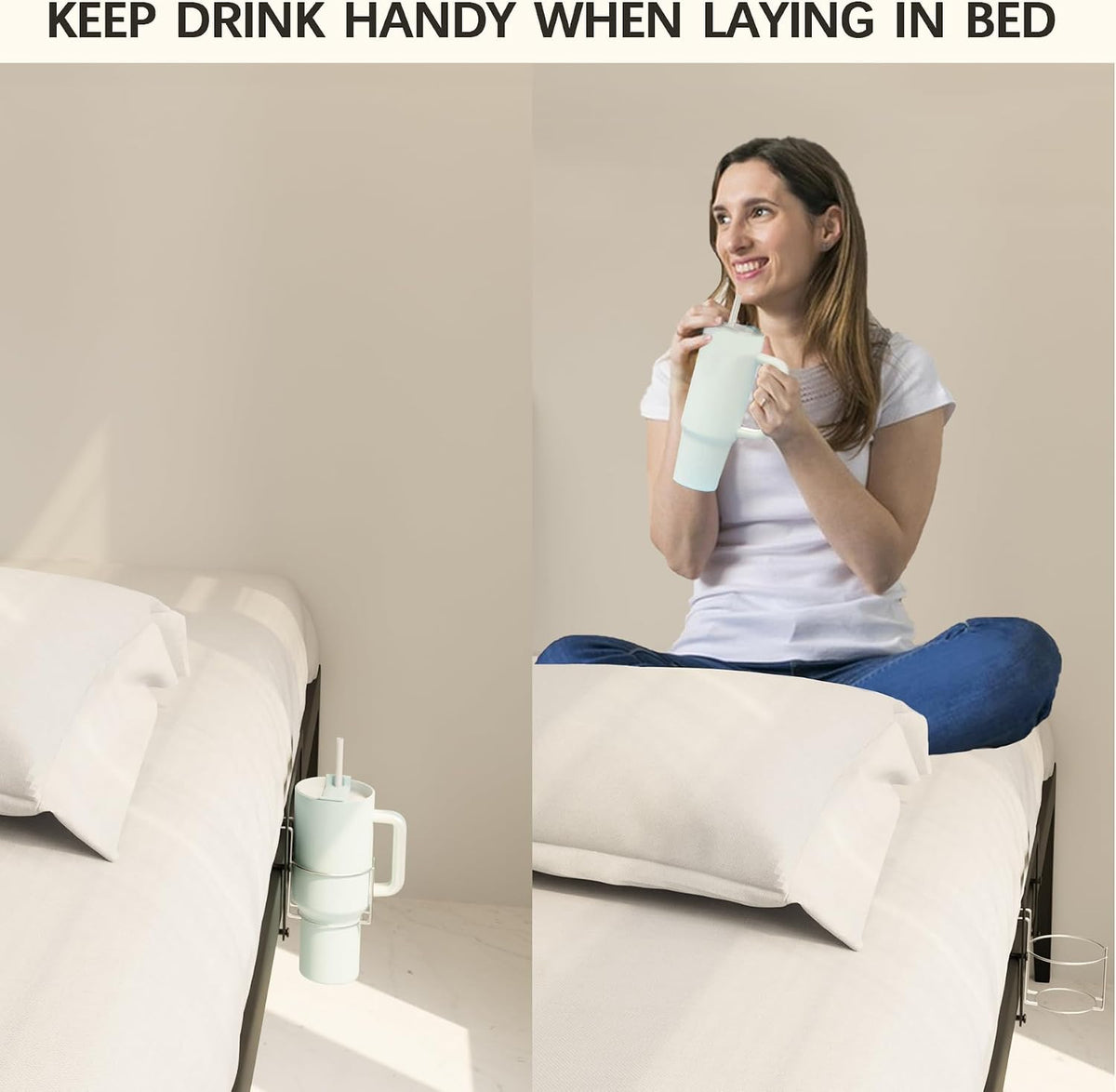 Cup Holder for Bed (Diameter: 3.3IN) Drink Holder Water Bottle/Glass Organizer for Wood Dorm Room Bunk Bed Crib, Metal Toddle Bed,Loft Bedside, Headbed, Car,Office Desk Partition