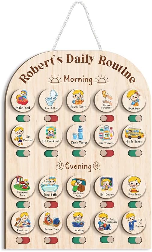 Daily Routine Chart for Kids, Visual Schedule, Routine Chart for Toddlers 3-5, Morning Bedtime Routine Chart for Toddlers, Wooden Chore Chart for Kids