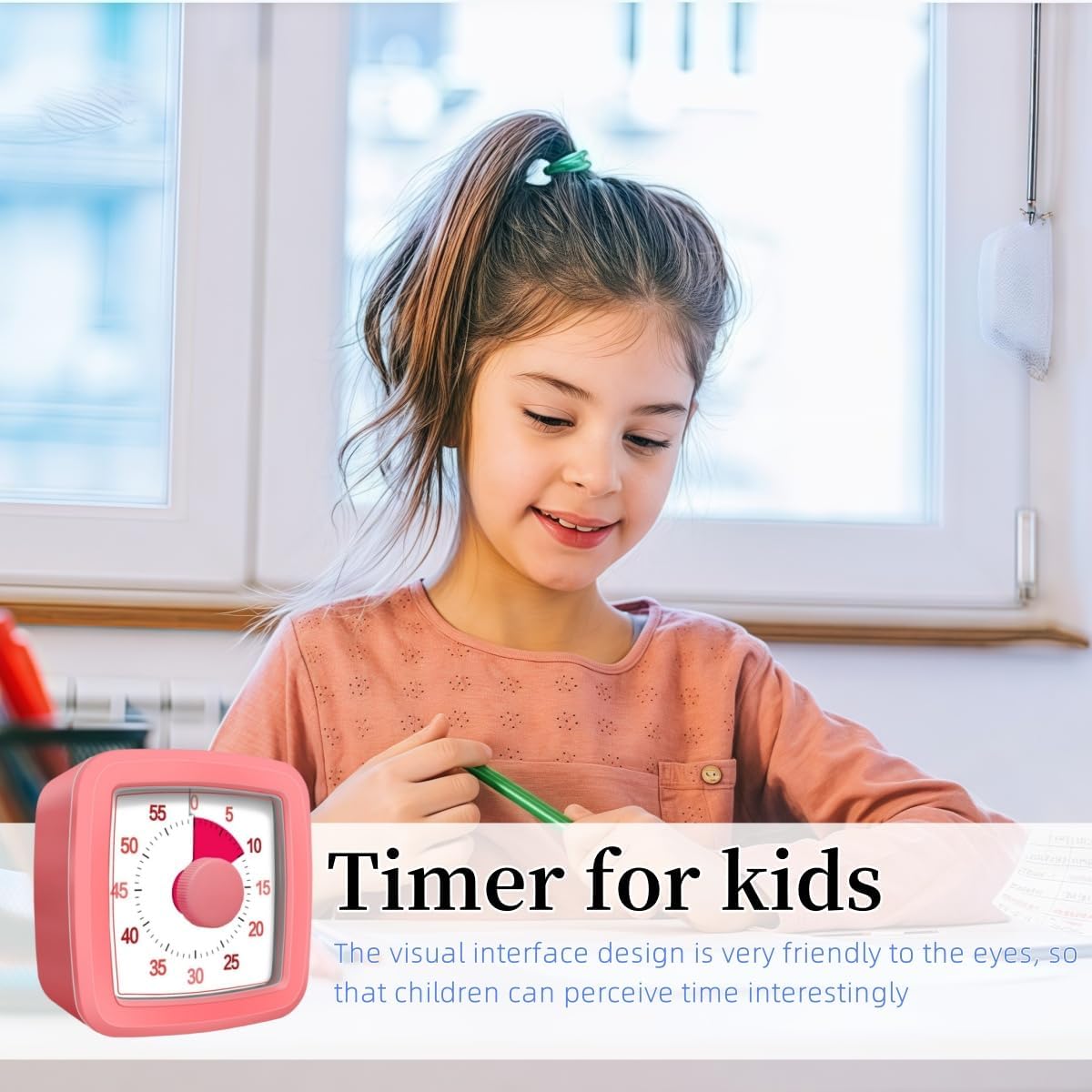 60 Minute Visual Timer for Kids and Adults, Non-Ticking 5.5 Inch Large Visual Countdown Timers for Classroom Desk, Kitchen Timer for Meeting, Working, Home and Cooking (White)