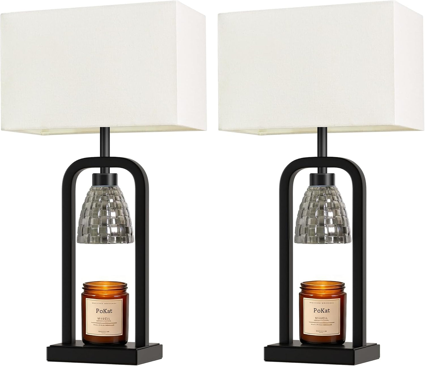 PoKat Gold Table Lamp Candle Warmer, Candle Warmer Lamp with Timer Dimmer, Wax Light Warming Table Lamp for Jar Candles, Modern Bedside Lamp for House Warming Home Decor Living Room, Bulb Included
