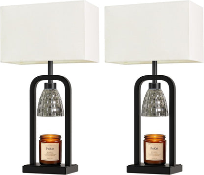 PoKat Gold Table Lamp Candle Warmer, Candle Warmer Lamp with Timer Dimmer, Wax Light Warming Table Lamp for Jar Candles, Modern Bedside Lamp for House Warming Home Decor Living Room, Bulb Included