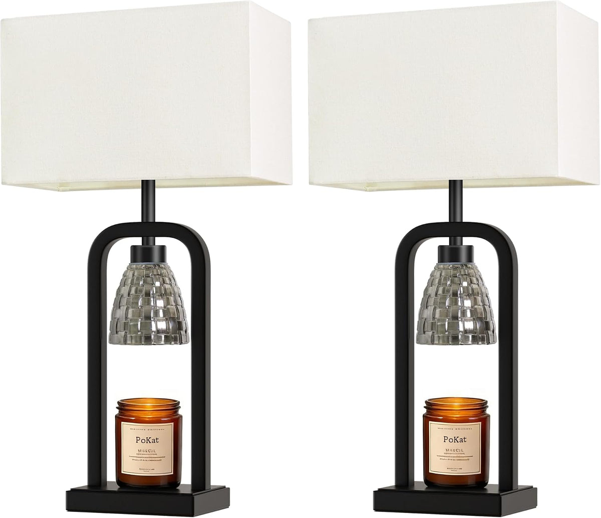 PoKat 2 in 1 Gold Table Lamp with Candle Warmer, Timer & Dimmer, Modern