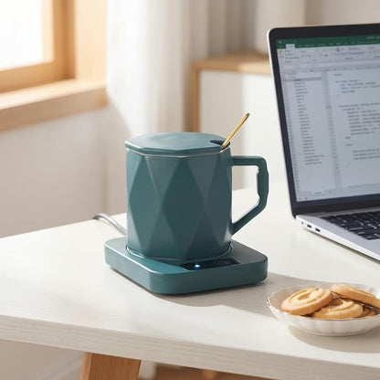 Coffee Mug Warmer for Desk, Smart Cup Warmer with Auto Shut Off, Electric Beverage Plate for Tea, Milk, Water, Constant Temperature 120-140℉, Portable Green Gift for Home Office (Plug-C)