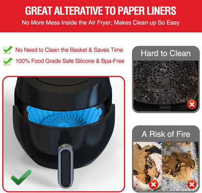 Small Air Fryer Silicone Liners for COSORI/Instant Pot/Chefman/Ninja/Dash/Bella/GoWise/COSMO Air Fryer 2QT 2.1QT 2.3QT 2.5QT, 2 Pack Reusable Silicone Basket Pot Baking Tray AirFryer Accessories