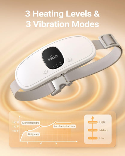 iDOO Portable Heating Pad for Period Cramps, FSA Eligible Item, Gifts for Women Girlfriend Mom Wife, Back Belly Heat Pad for Menstrual Pain Relief, with 3 Heat Levels 3 Massage | Back & Belly Wrap for Menstrual Cramps, 3 Heat Levels 3 Massage, FSA