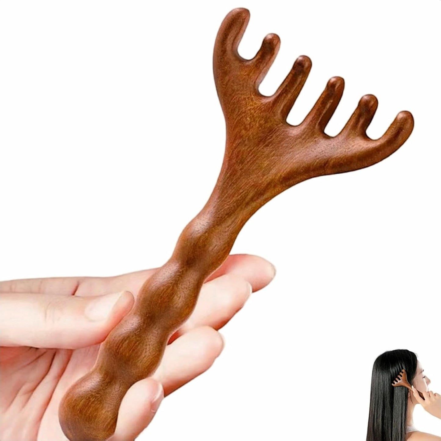 Sandalwood Scalp Massager, Wooden Gua Sha Face Neck Acupoint Tool | Long Handle, Scalp Face Neck Gua Sha, Acupoint Stimulation, Natural Wooden Comb Teeth, Relieve Tension, Promote Circulation