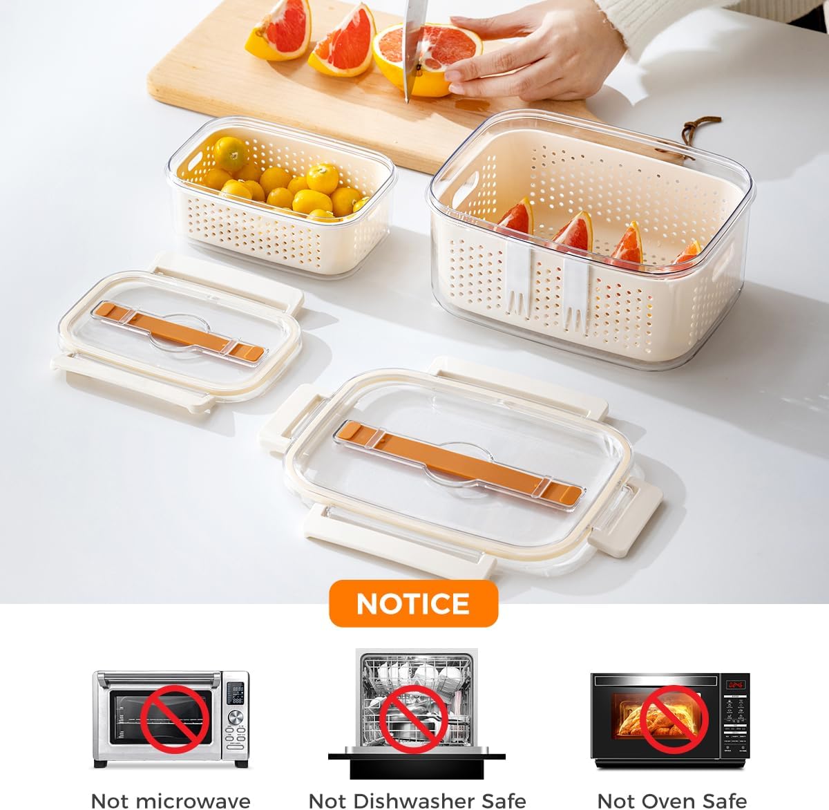 Fruit Storage Containers for Fridge,berry containers with Colander and Built-in Forks,2 packs 57oz & 13oz Airtight Food Containers with Lids, BPA Free Berry Keeper, to go box for lunch, travel, office