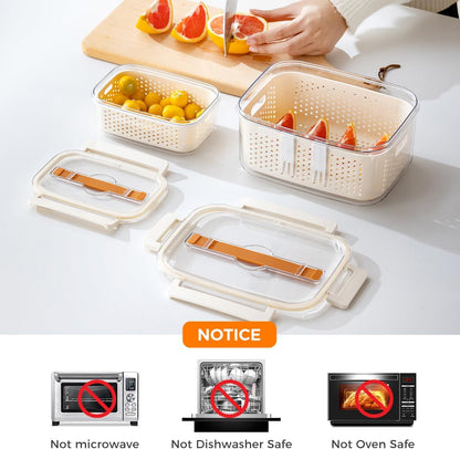 Fruit Storage Containers for Fridge,berry containers with Colander and Built-in Forks,2 packs 57oz & 13oz Airtight Food Containers with Lids, BPA Free Berry Keeper, to go box for lunch, travel, office