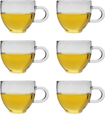 Glass Filtering Tea Maker Teapot with a Warmer and 6 Double-walled Tea Cups Set (Heating base, Standard)