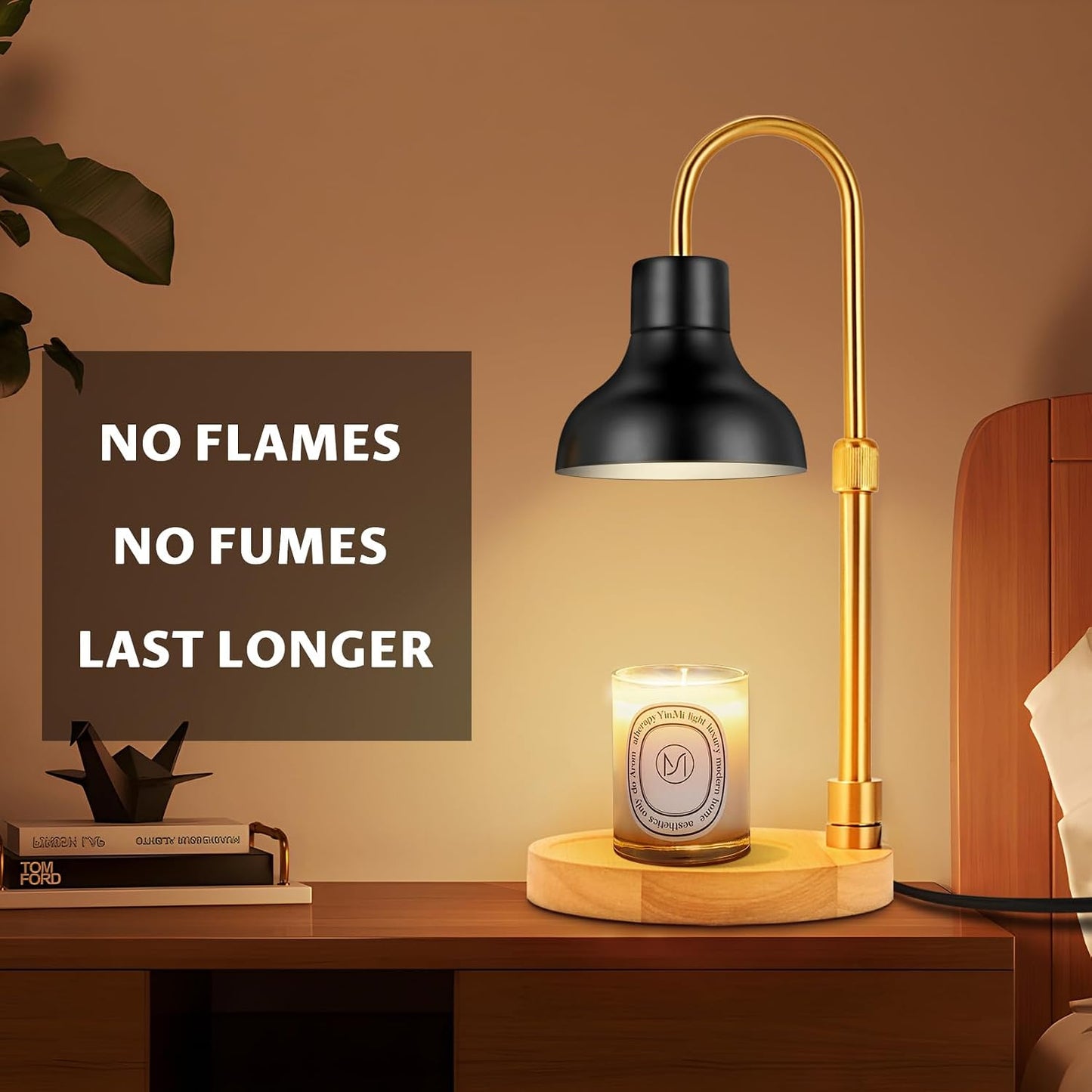 Candle Warmer Lamp Dimmable with Timer and 3 Bulbs, Adjustable Height & Brightness, Electric Candle Wax Warmer for Jar Candles, House Warming Gifts New Home Decor (Black)