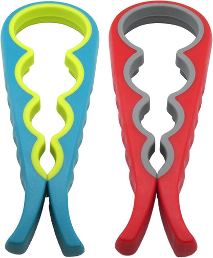Gadgetime USA 4 in 1 Jar and Bottle Opener -(2 pack) Non-slip, Kitchen tool - Easy to Use Multifunctional for Weak Hands Seniors, or Arthritis - (Blue and Red)