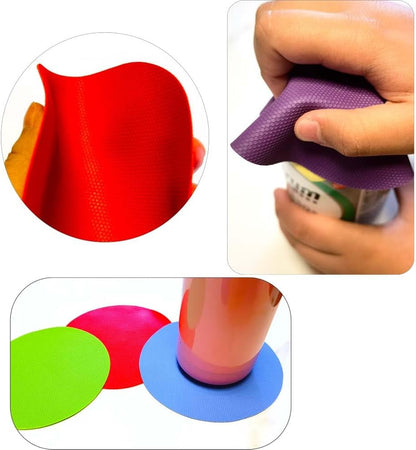4pcs Rubber Jar Opener Bottle Gripper for Weak Hands, Seniors | Non Slip Pad Multi-function Silicone Can Opener for Kitchen, Can Lids, Jars, Coasters, Heat-Resistant, Easy Clean, Durable