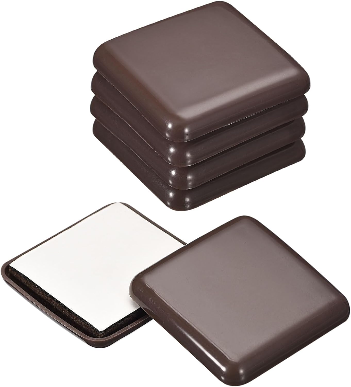 uxcell Furniture Sliders, 8Pcs 2" - Plastic Self-Adhesive Square Sliding Pads, Chair Glides for Carpeted Tile Vinyl Hardwood Floors (Brown)