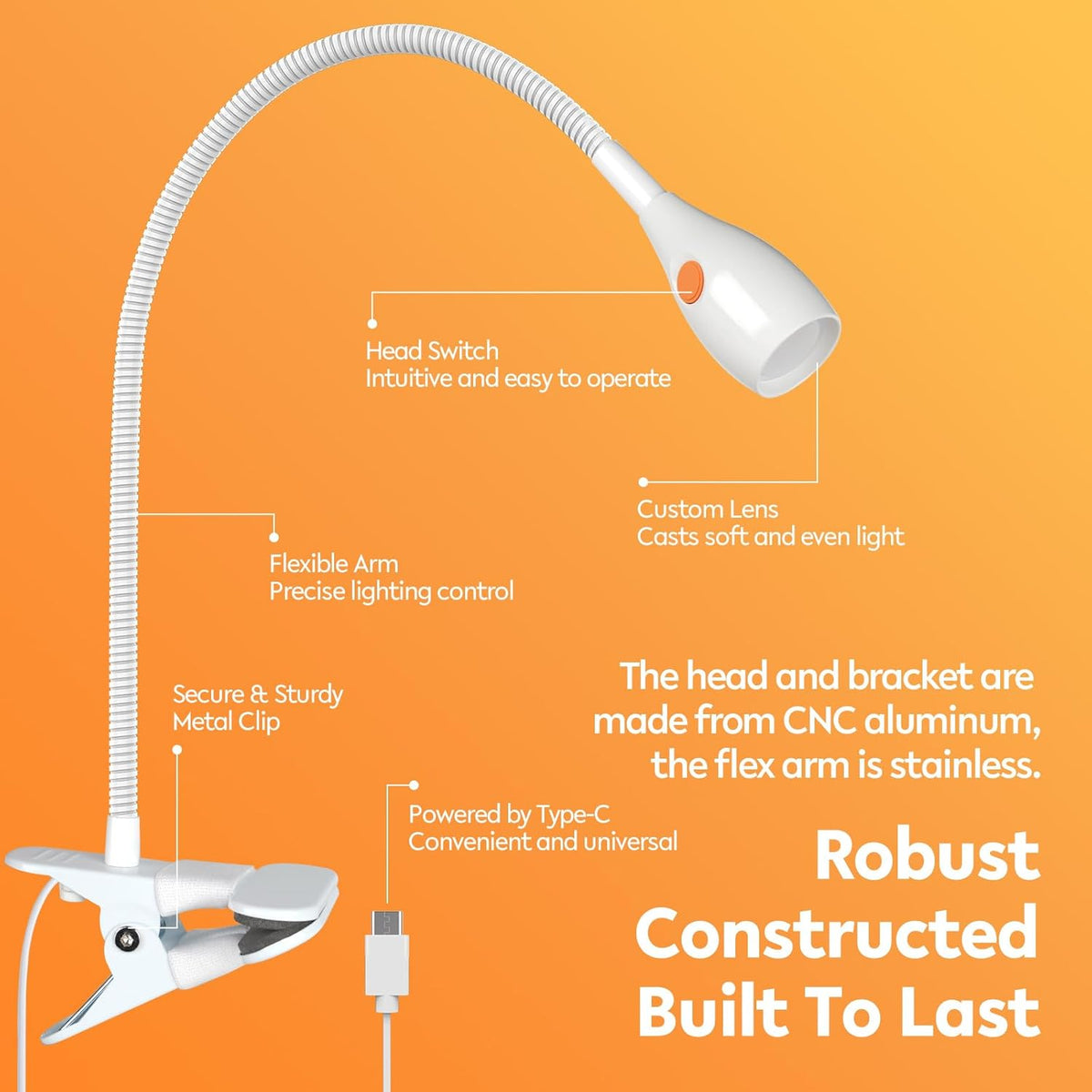acegoo Minimalist Clip On Reading Light, Head Switch Headboard Book Lamp