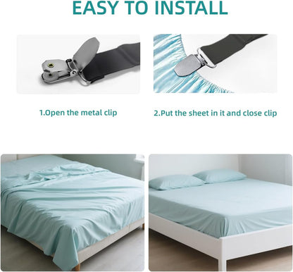 Bed Sheet Retainer Straps,Elasticated Adjustable Mattress Fitted Sheet Clips,Sheet Holder and Mattress Firm and Tight,for Anti-Slip and Anti-Wrinkle Sheets,Suitable of Mattresses,White